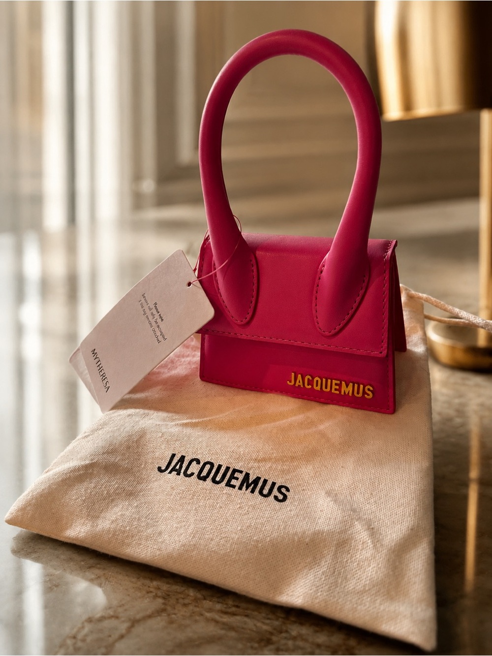 New with Tag! Authentic Jacquemus Hot Pink Mini Top-Handle Bag Crossbody - Picture 1 of 14